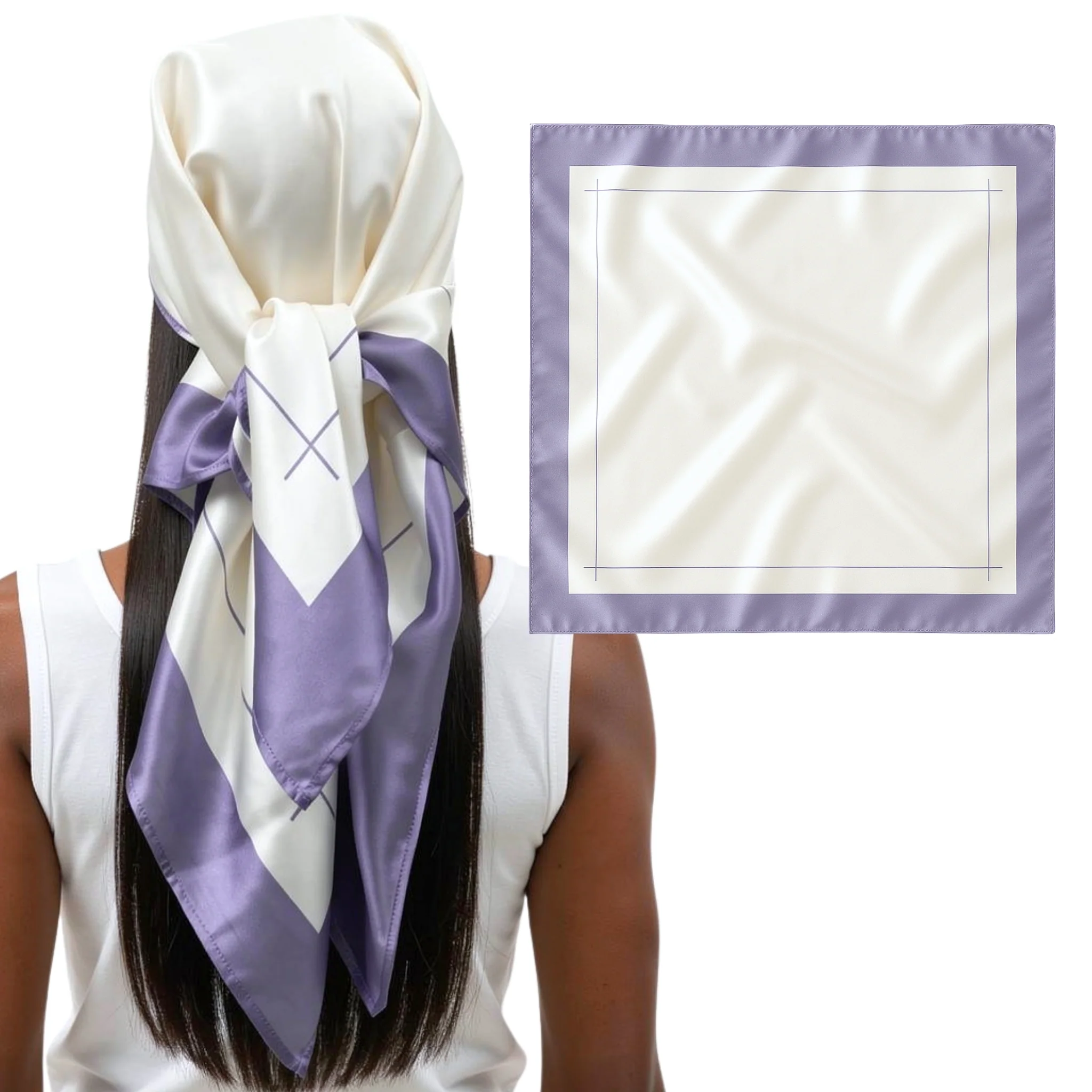 Silk Square Head Scarf - Lilac/Ivory