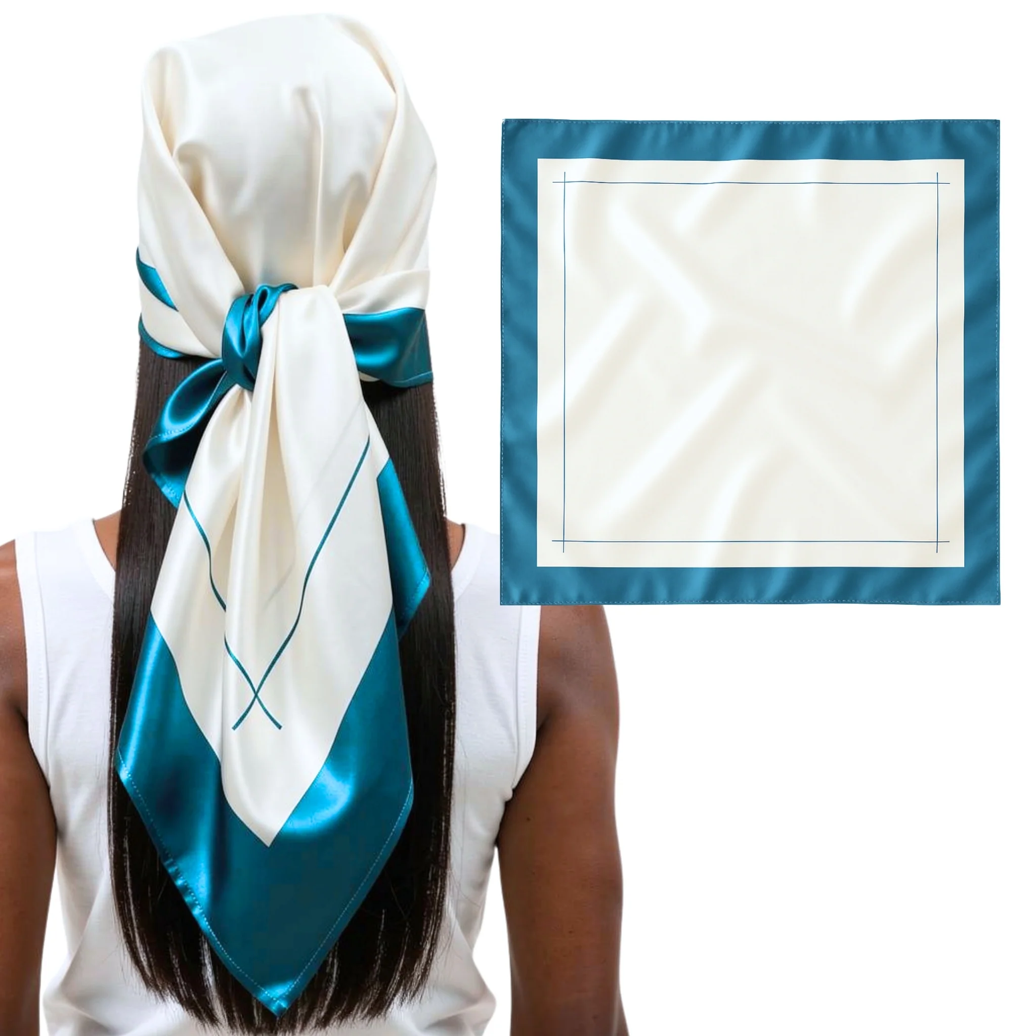 Silk Square Head Scarf - Marina/Ivory