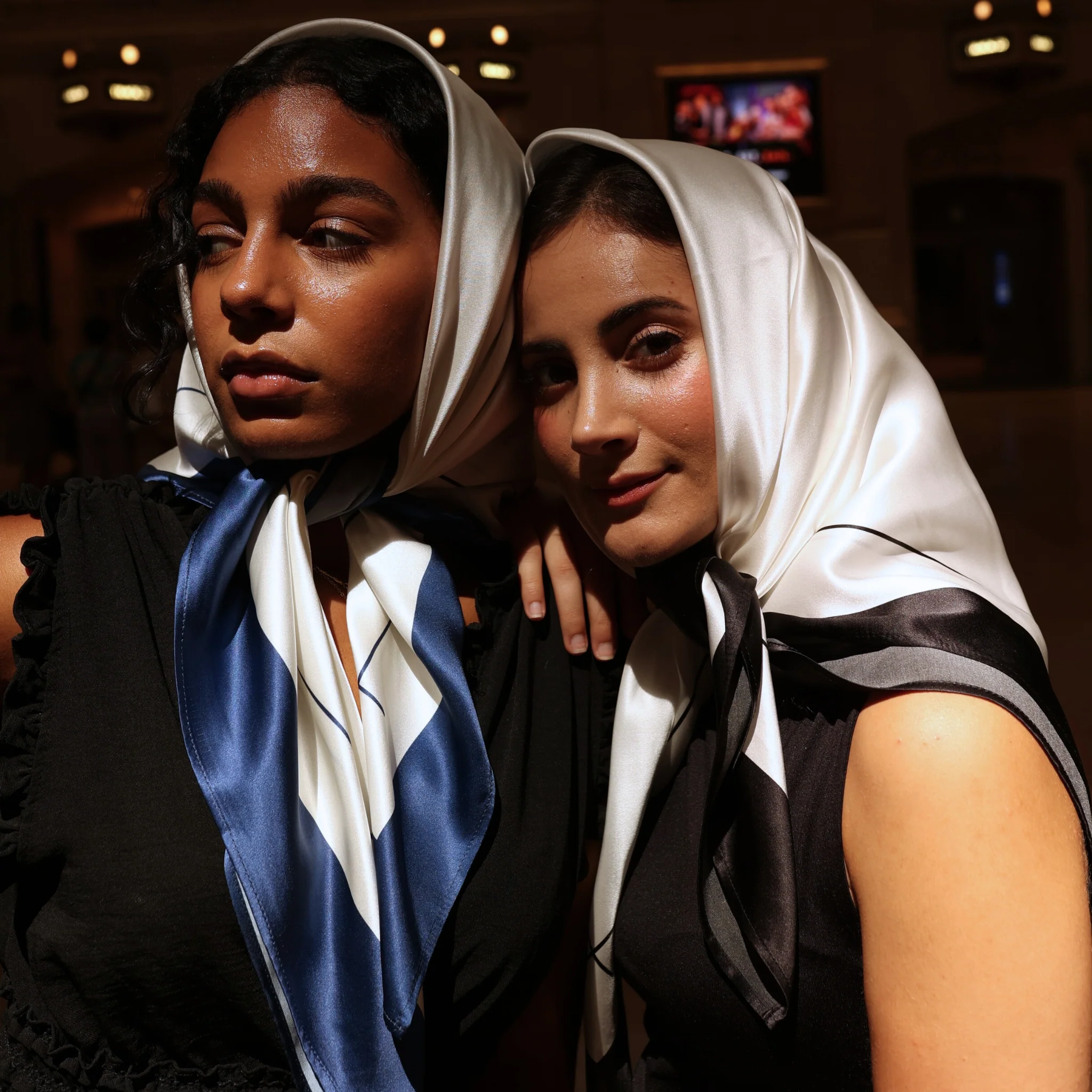 Silk Square Head Scarf - Navy/Ivory - Image 9