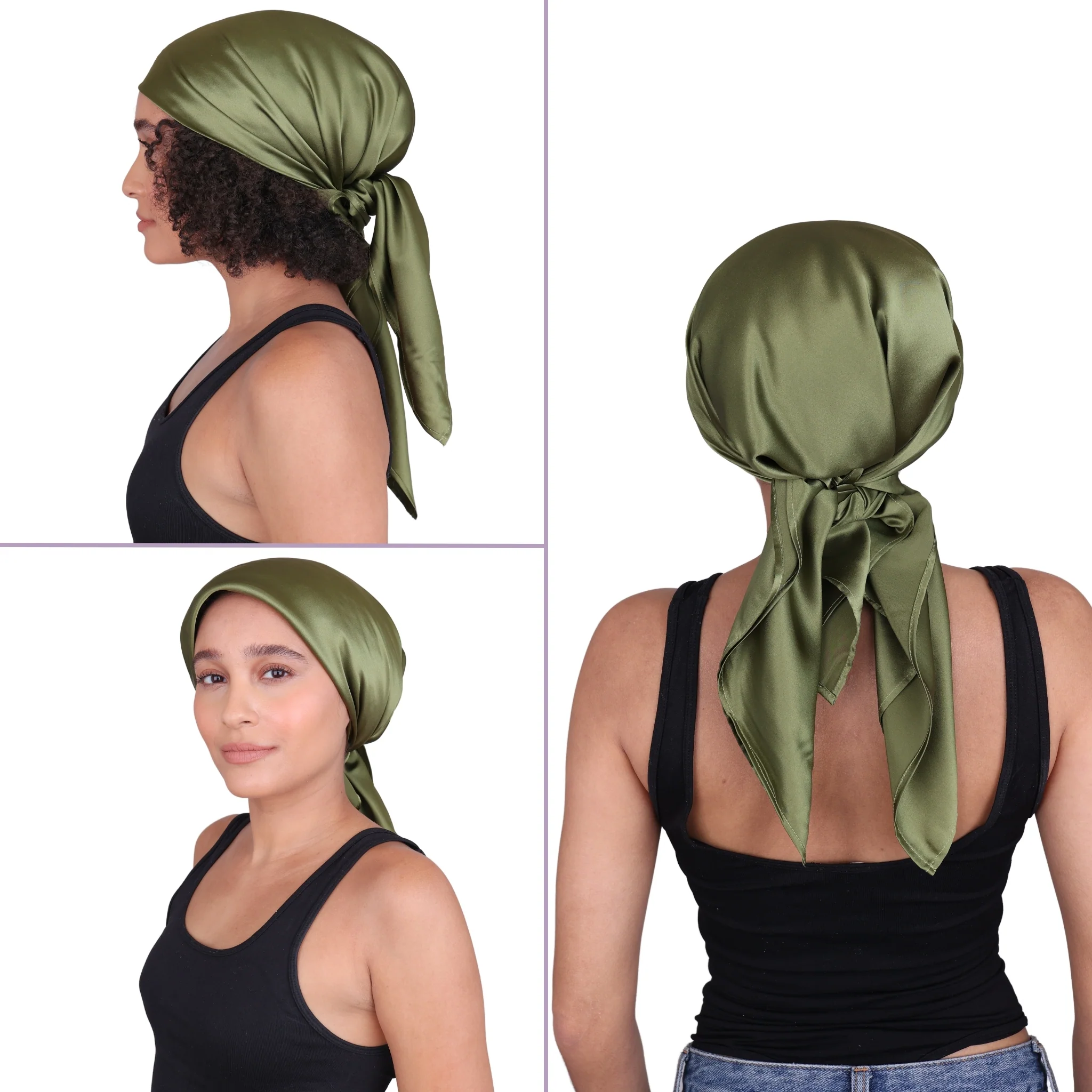 Silk Square Head Scarf - Olive - Image 3