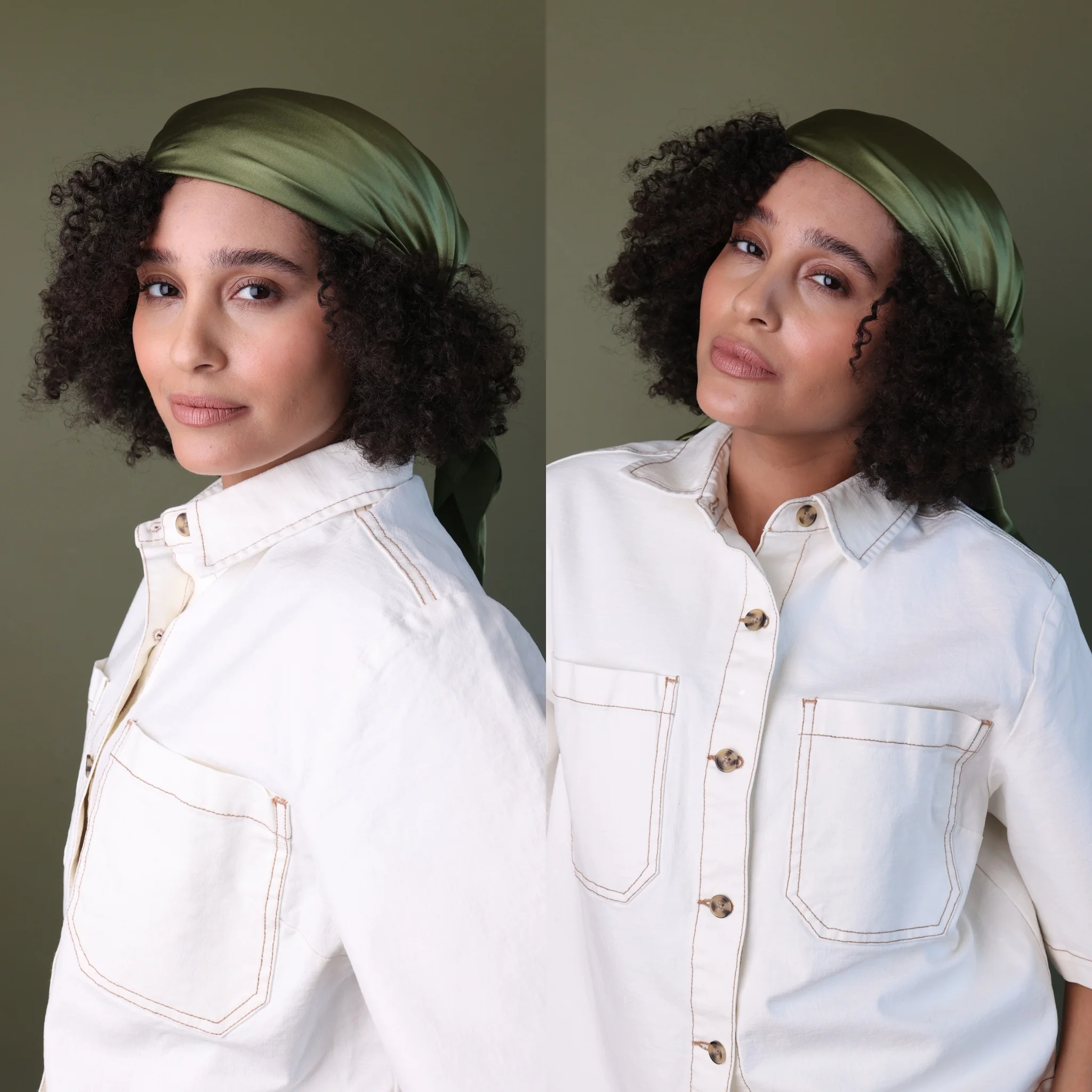 Silk Square Head Scarf - Olive - Image 7