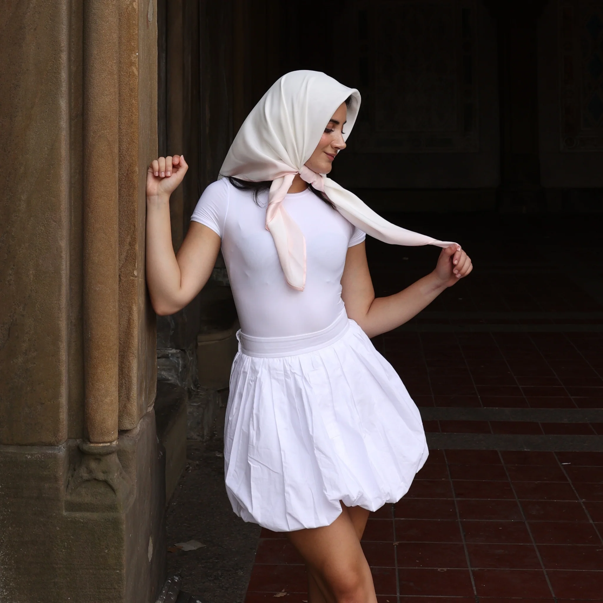Silk Square Head Scarf - Pink/Ivory - Image 7