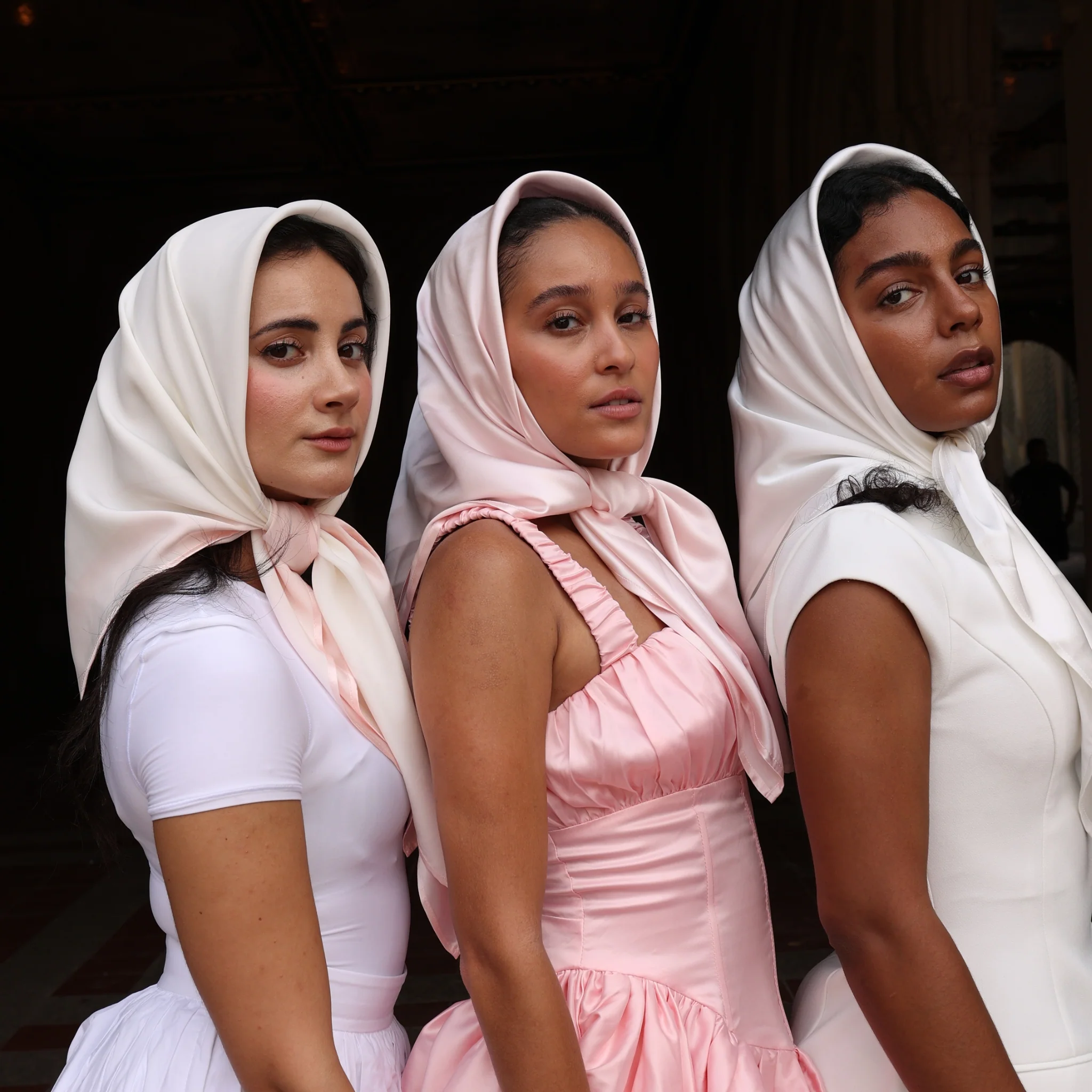 Silk Square Head Scarf - Pink/Ivory - Image 8