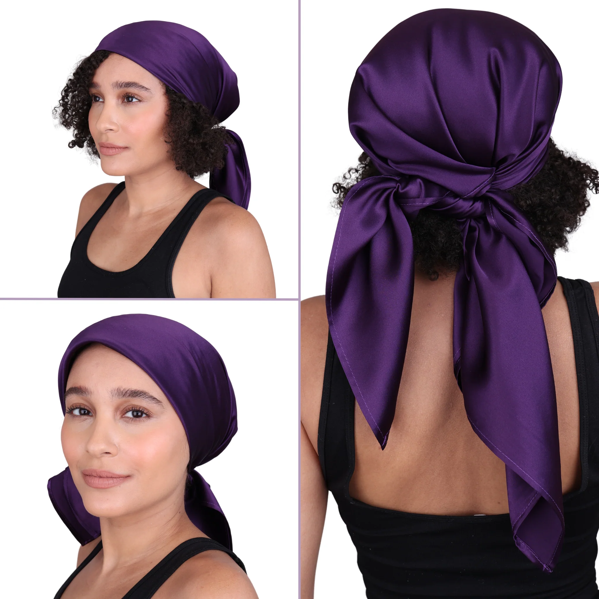 Silk Square Head Scarf - Plum - Image 2