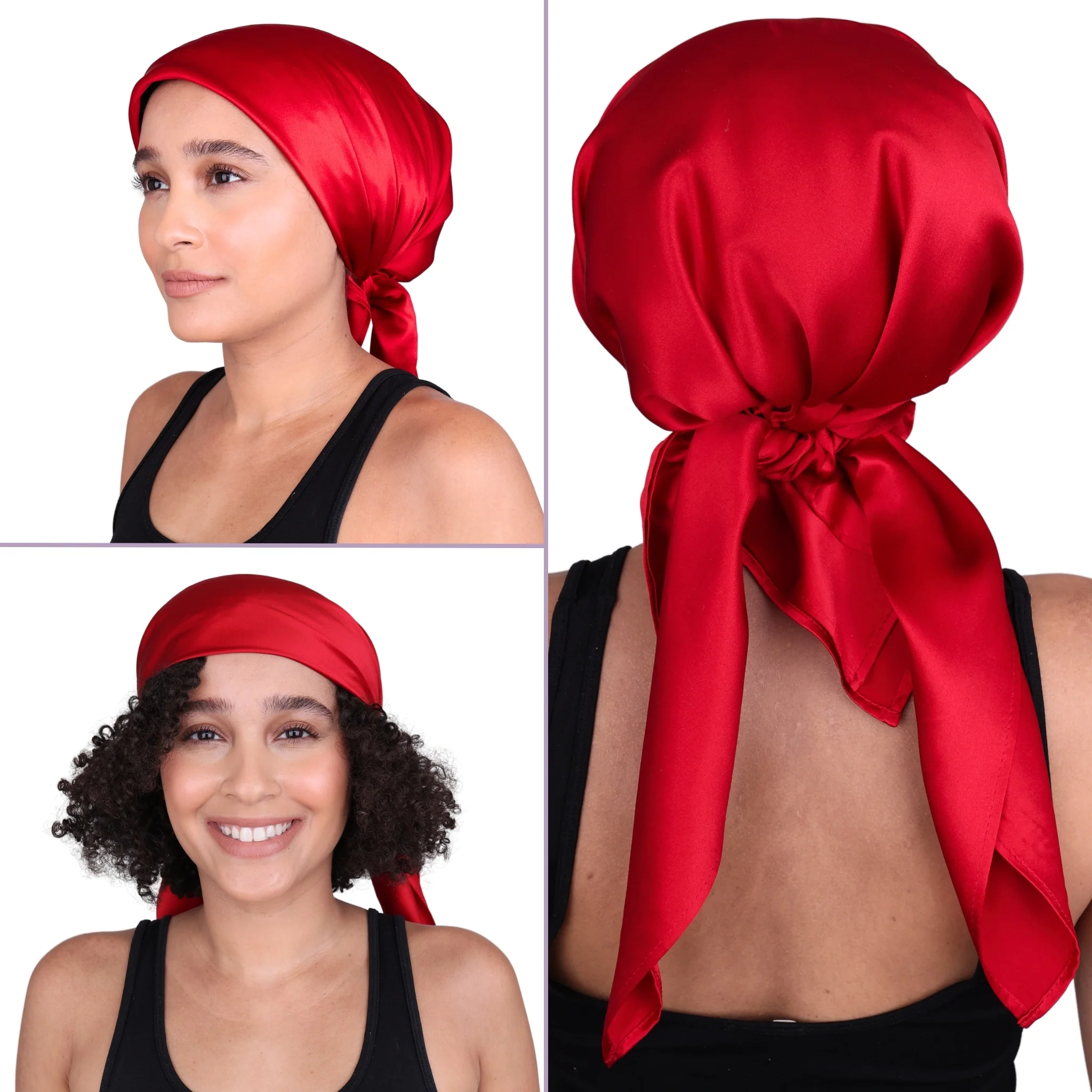Silk Square Head Scarf - Red - Image 2