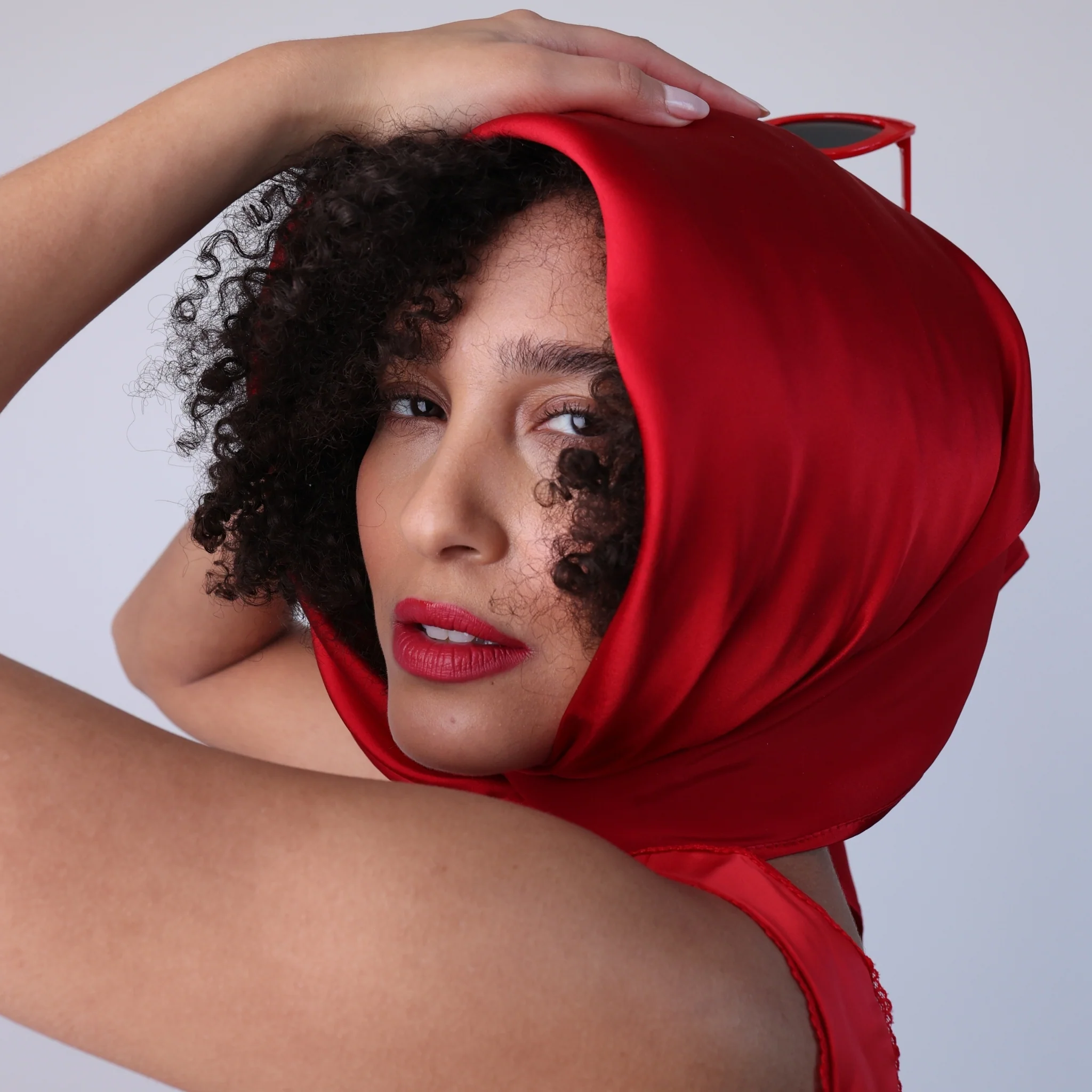 Silk Square Head Scarf - Red - Image 5