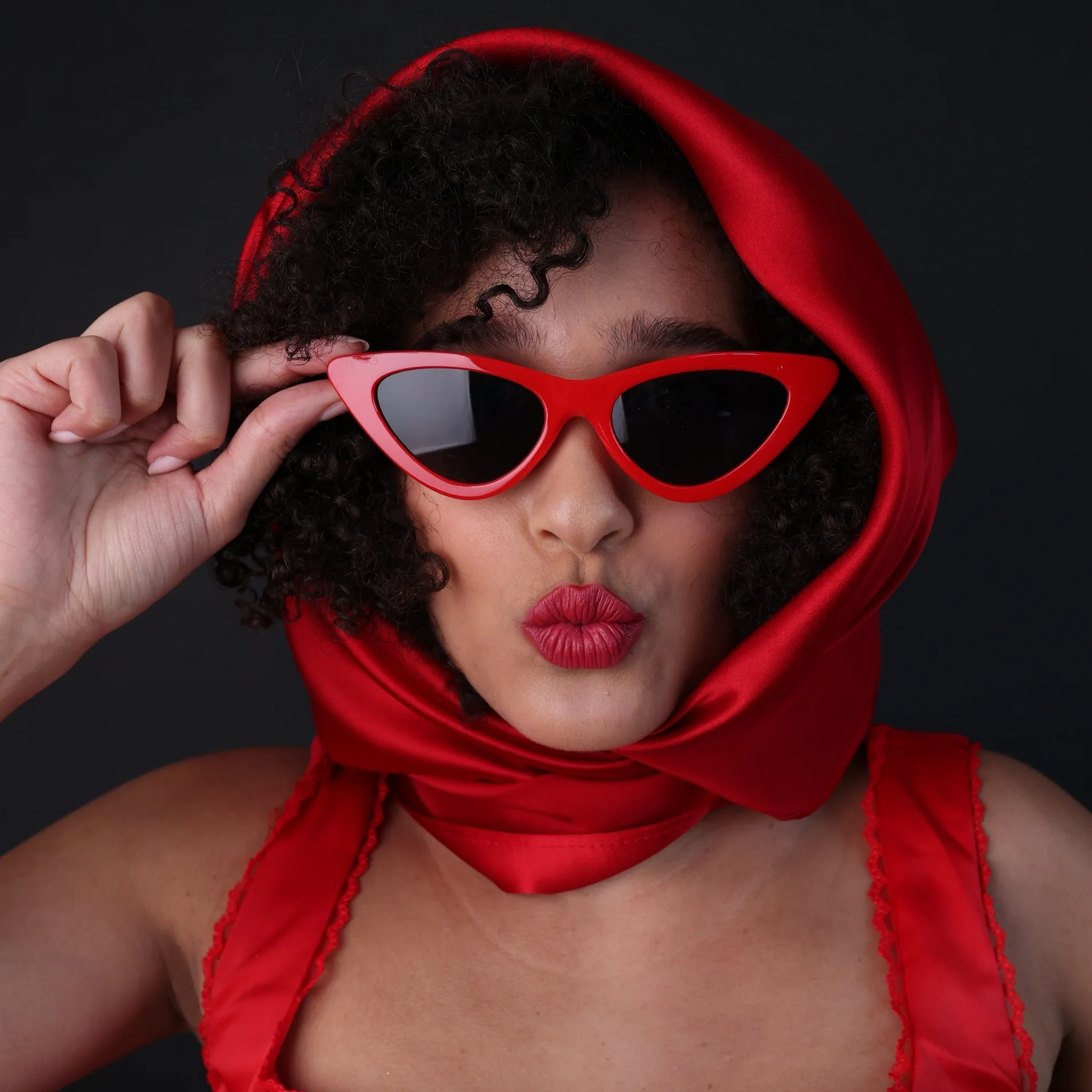 Silk Square Head Scarf - Red - Image 6