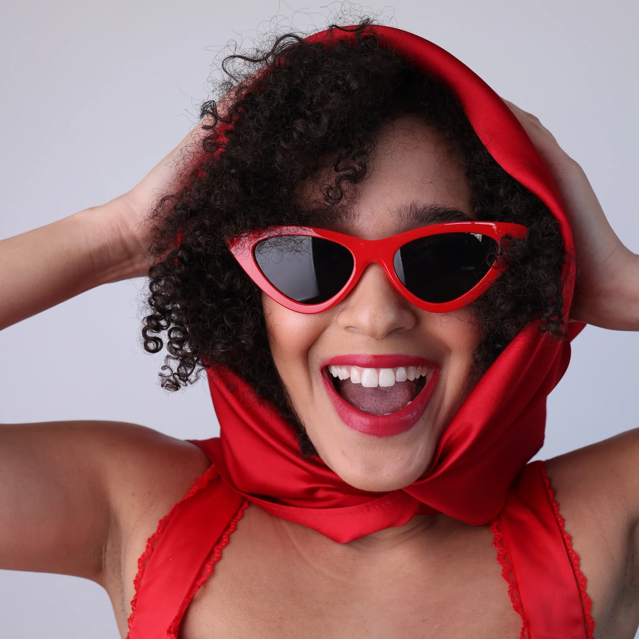 Silk Square Head Scarf - Red - Image 7