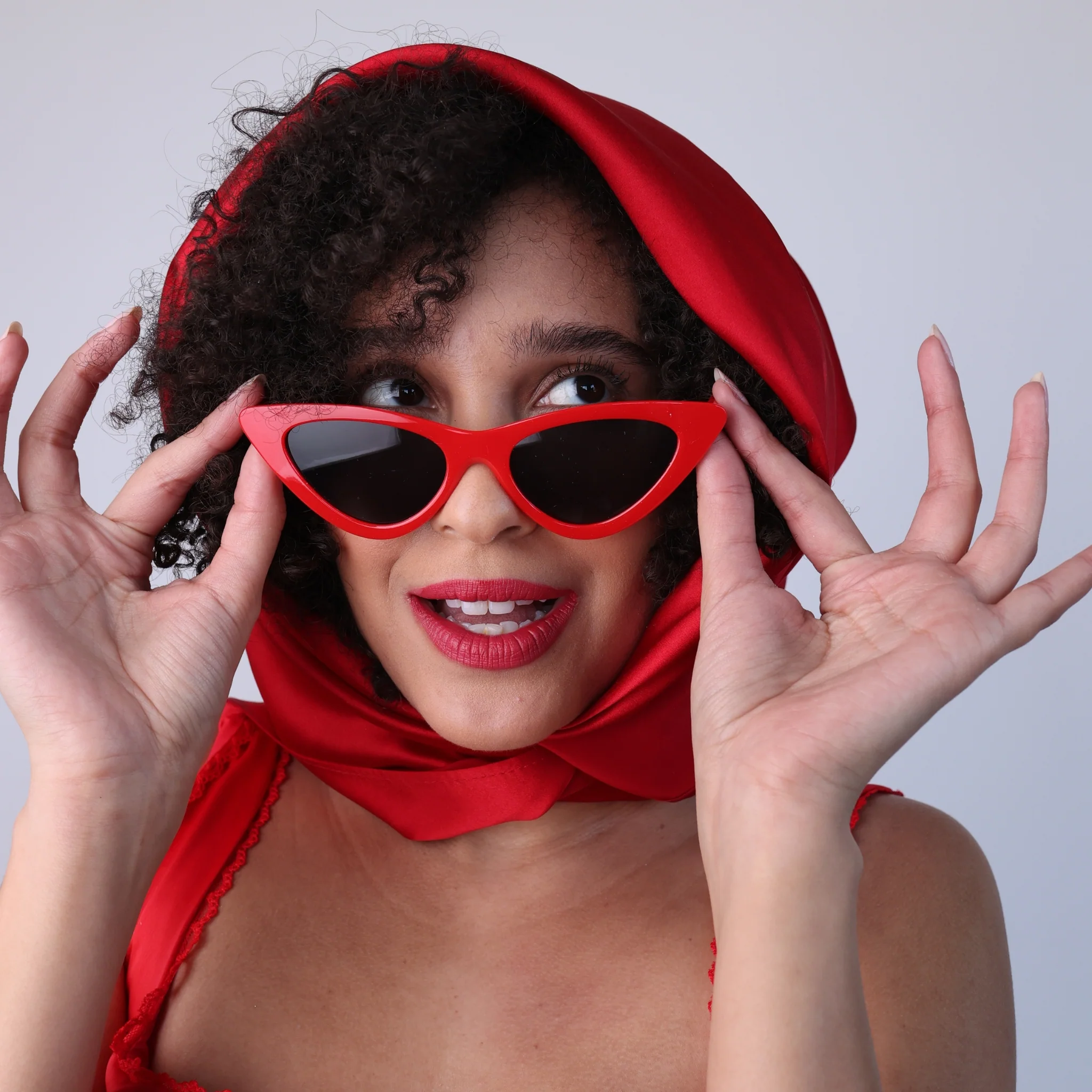 Silk Square Head Scarf - Red - Image 8