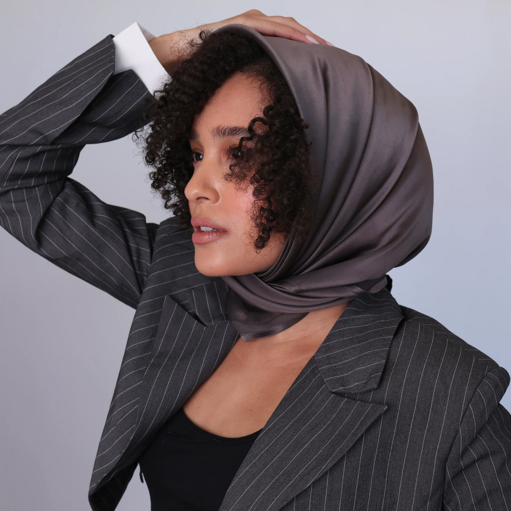 Silk Square Head Scarf - Storm Grey - Image 5