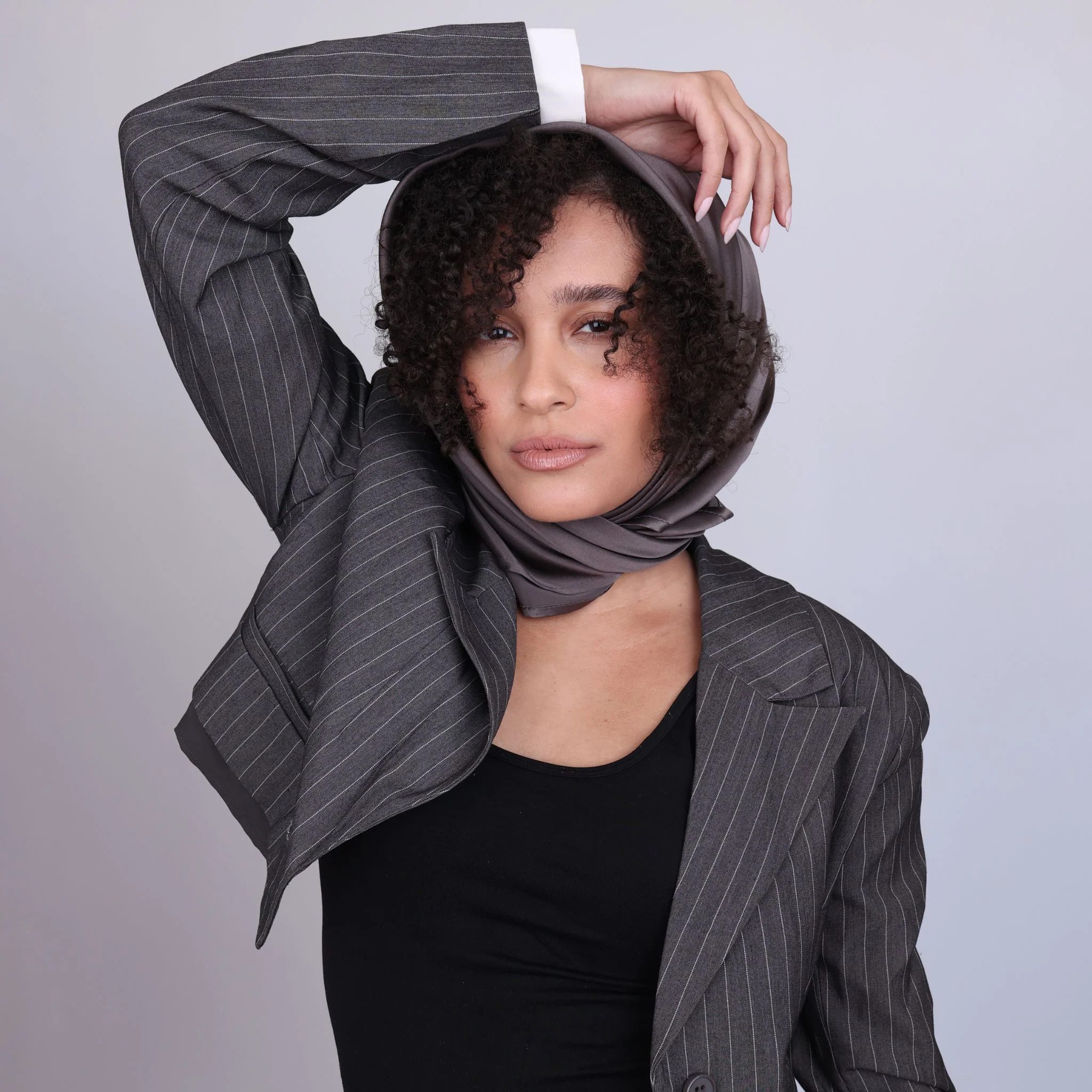 Silk Square Head Scarf - Storm Grey - Image 6