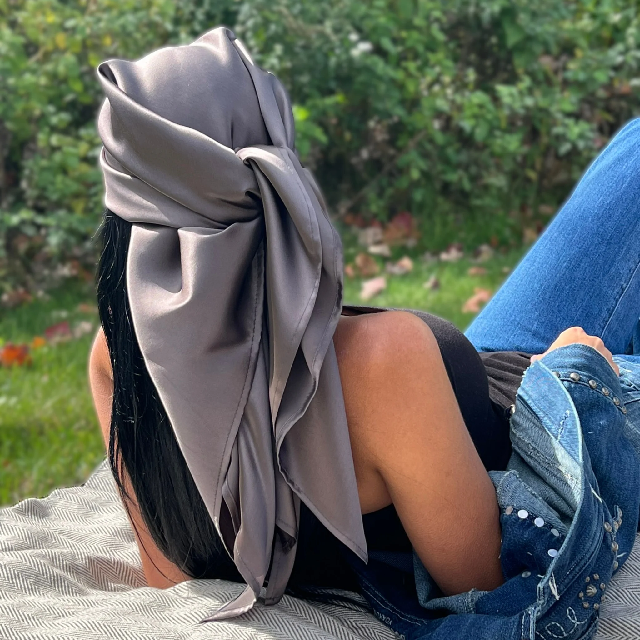 Silk Square Head Scarf - Storm Grey - Image 7